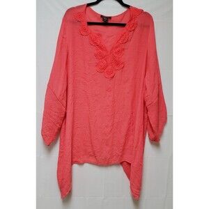 Womens Robert Louis Embroidered Orange Lagenlook Blouse Flare Sleeves Sz XL NWOT